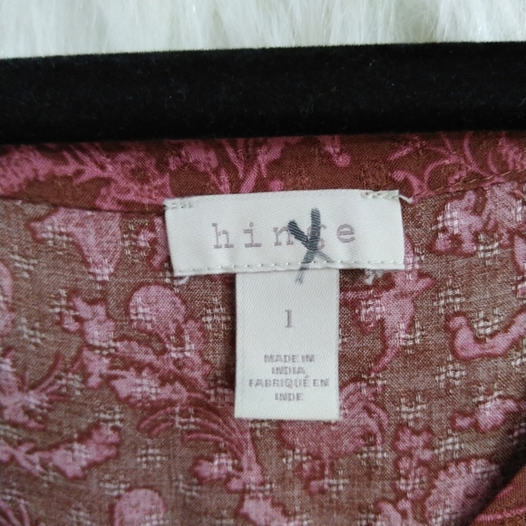 Hinge Brown and Pink Floral Pattern V Neck Long Sleeve Blouse Size 1 - Picture 10 of 10